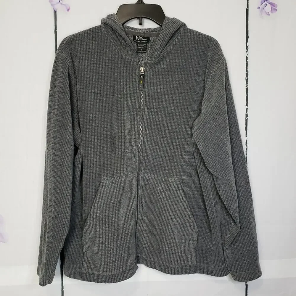 NY Jeans Fleece Full Zip Hooded Sweatshirt S - Picture 1 of 8